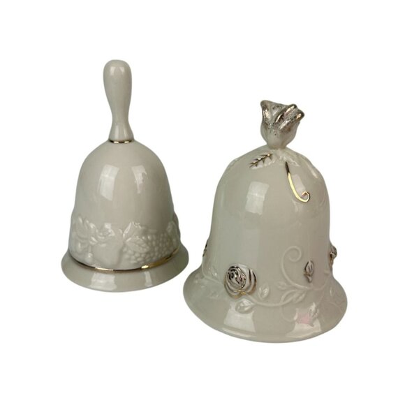 Set of 2 Lenox Porcelain Ceramic Dinner Bells Fruit Border Floral Rose Handle - Picture 1 of 16
